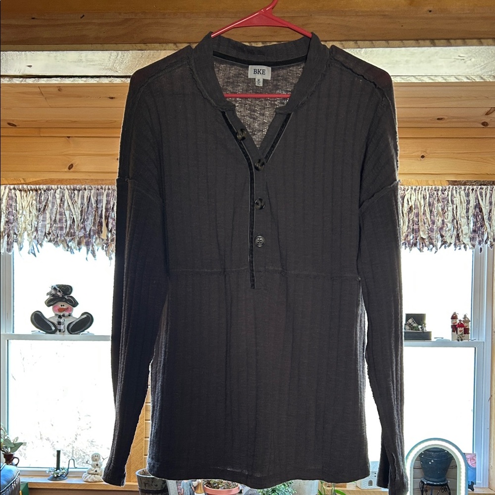 BKE Charcoal Button-Up Henley